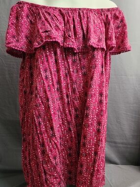 Faded Glory Raspberry Pink Printed Boho Top